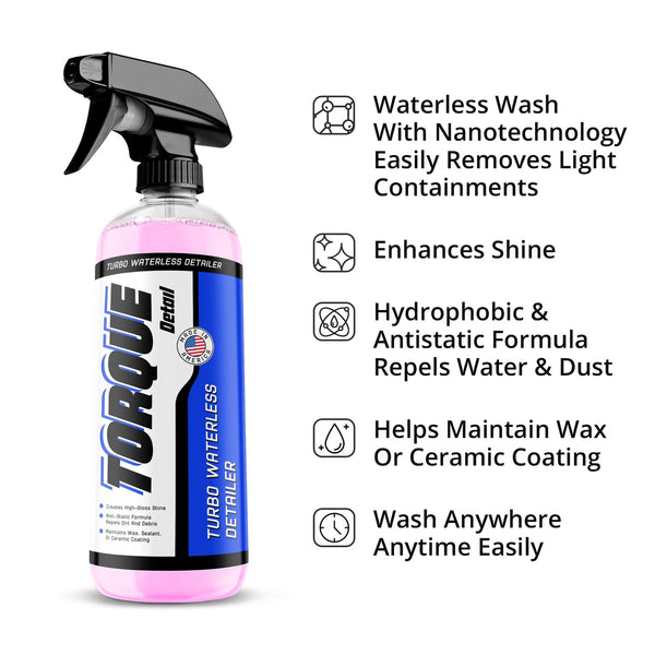 Turbo Ceramic Waterless Detailer™ (16 oz) - Anti-Static Waterless Car Wash & Quick Detailer Torque Detail